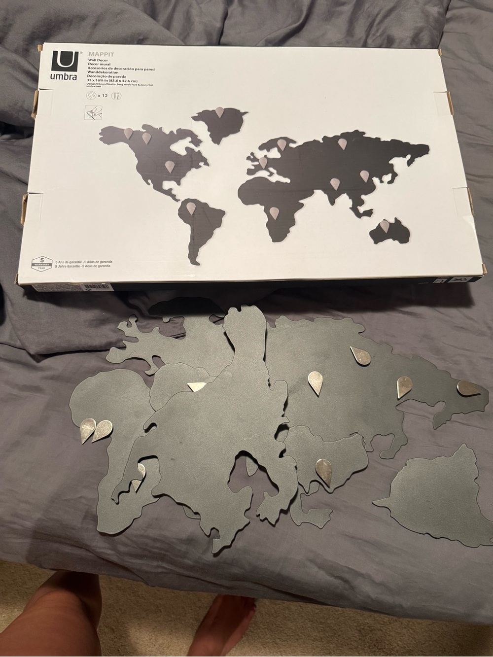 Umbra Mappit World Map Wall Art - Gray and Silver Accents